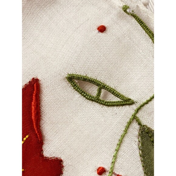 Christmas Holiday Embroidered Hanky Handkerchief Red Poinsettia Scalloped Edges - Picture 2 of 7